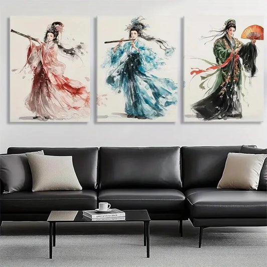 3pcs Traditional Women Elegant Flown Perfect Wall Art Set Canvas Framed 40x60cm - High Quality Print 100% Australian Made Wall Canvas Ready to Hang