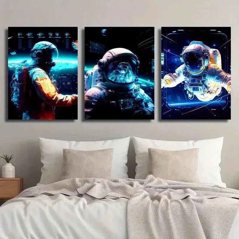 3pcs Sci-Fi Astronaut Space Adventure Wall Art Set Canvas Framed 40x60cm - High Quality Print 100% Australian Made Wall Canvas Ready to Hang