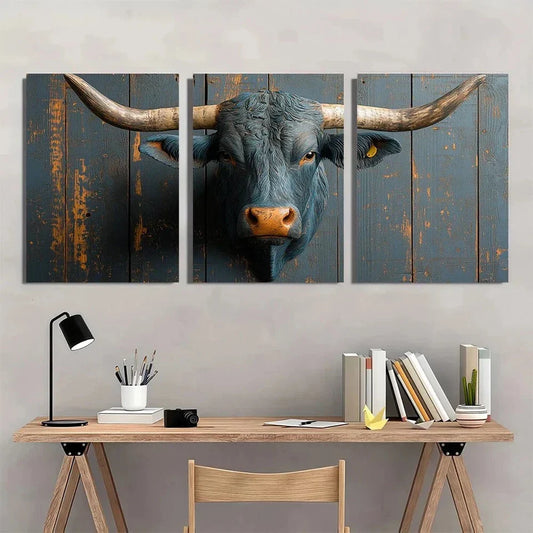 3pcs Long Horn Highland Funny Cow Metal Print Ready to Hang Art