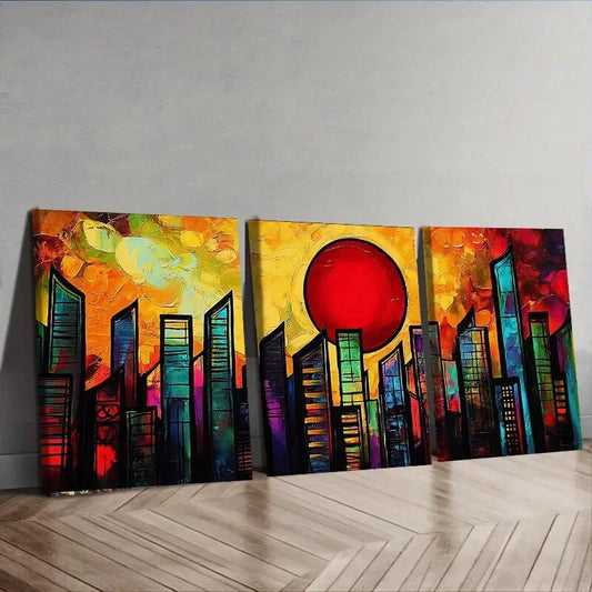 3pcs Abstract Cityscape Darkness Color Perfect Wall Art Set Canvas Framed 40x60cm - High Quality Print 100% Australian Made Wall Canvas Ready to Hang