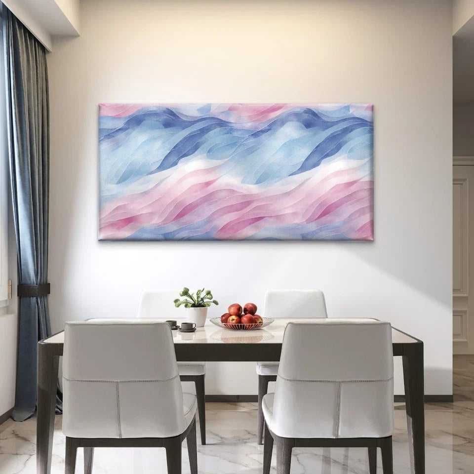 Blue Pink Swirls Wall Art Canvas Office Home Room Framed 120x60cm