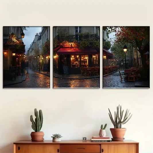 3pcs Smodern beautiful parisian Street Cafe Wall Art Set Canvas Framed 40x60cm - High Quality Print 100% Australian Made Wall Canvas Ready to Hang