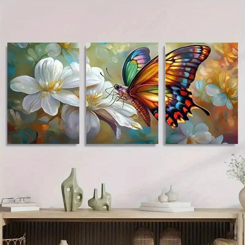 3pcs Colorful Butterfly and Flower Nature Metal Print Ready to Hang Art
