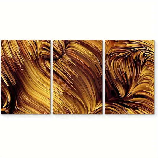 3pcs Gorgeous Petard Stunning Golden Themed Metal Print Ready to Hang Art