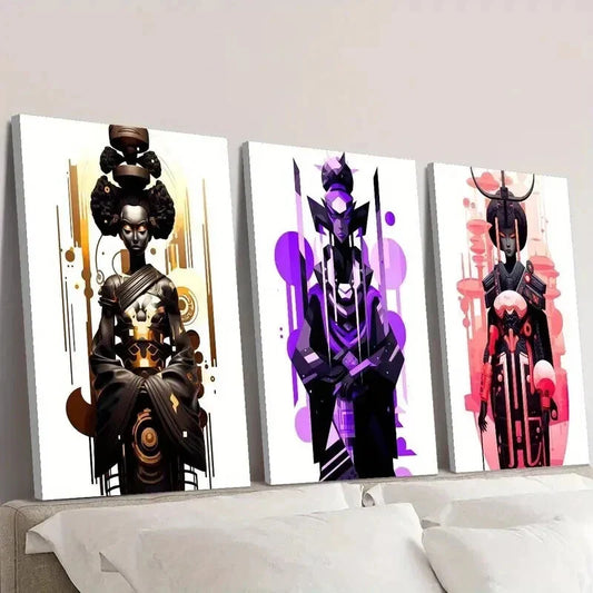 3pcs Golden Purple and Red Black Female Wall Art Set Canvas Framed 40x60cm - High Quality Print 100% Australian Made Wall Canvas Ready to Hang