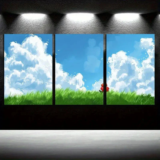 3pcs Blue Sky and White Clouds Metal Print Ready to Hang Art