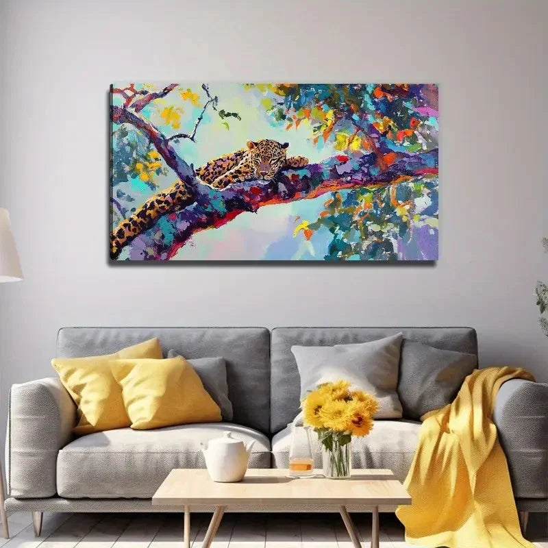 Leopard On A Tree Wall Art Canvas Office Home Room Framed 120x60cm
