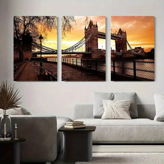 3pcs Tower Bridge London Sunset Metal Print Ready to Hang Art