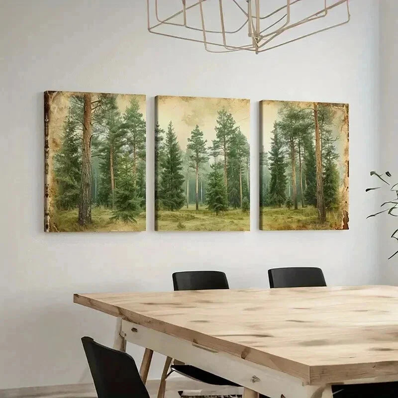 3pcs Rustic Forest Trees Landscape Wall Art Set Canvas Framed 40x60cm - High Quality Print 100% Australian Made Wall Canvas Ready to Hang