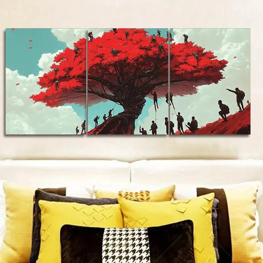 3pcs Whimsical Mushroom Tree Design, Metal Print Ready to Hang Art