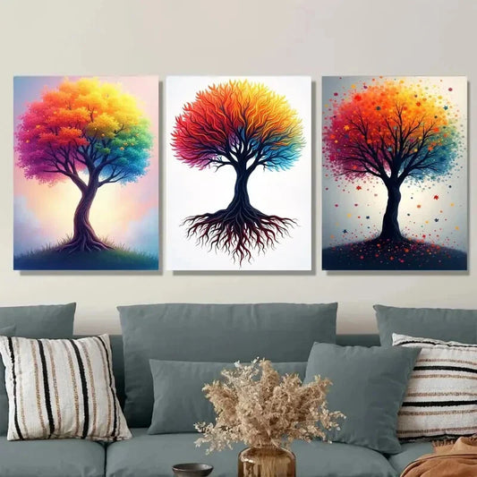3pcs Colorful Tree Abstract Paintings Picture Wall Art Set Canvas Framed 40x60cm - High Quality Print 100% Australian Made Wall Canvas Ready to Hang