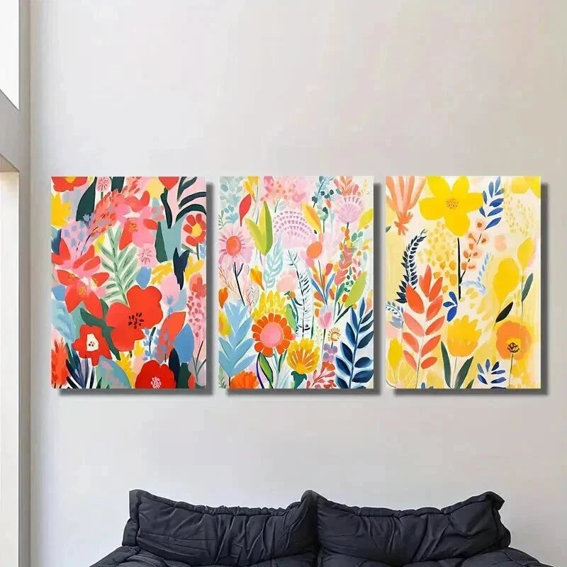 3pcs Colorful Botanical Flowers and Leaves Wall Art Set Canvas Framed 40x60cm - High Quality Print 100% Australian Made Wall Canvas Ready to Hang