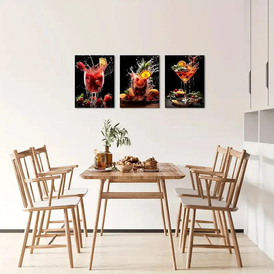 3pcs Strawberry Fruit Picture Colorful Metal Print Ready to Hang Art