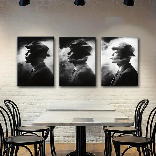 3pcs Vintage Noir Smoking Man Cinematic Perfect Wall Art Set Canvas Framed 40x60cm - High Quality Print 100% Australian Made Wall Canvas Ready to Hang