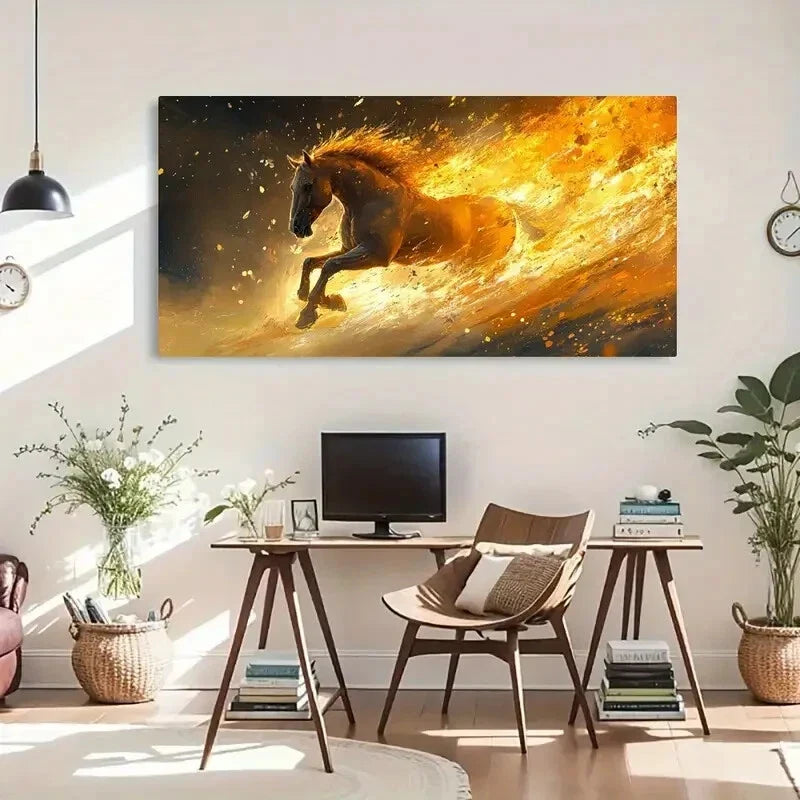 Vibrant Horse Dynamic Design Wall Art Canvas Office Home Room Framed 120x60cm