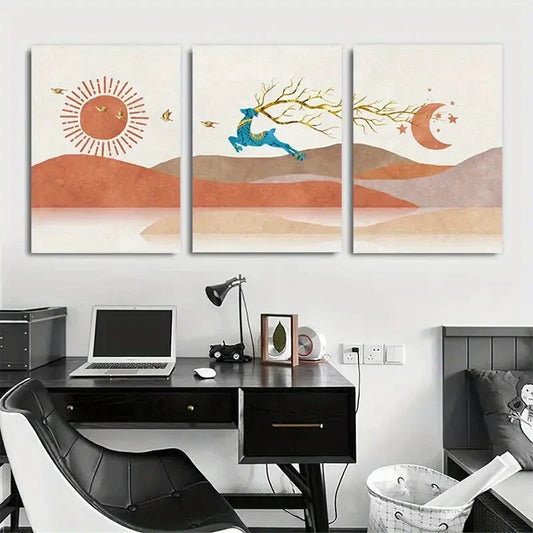 3pcs Sun and Moon Landscape Metal Print Ready to Hang Art