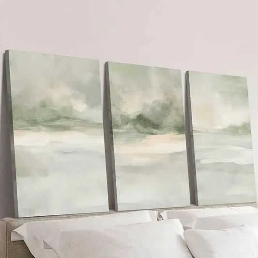 3pcs Sage Green Abstract Landscape Wall Art Set Canvas Framed 40x60cm - High Quality Print 100% Australian Made Wall Canvas Ready to Hang