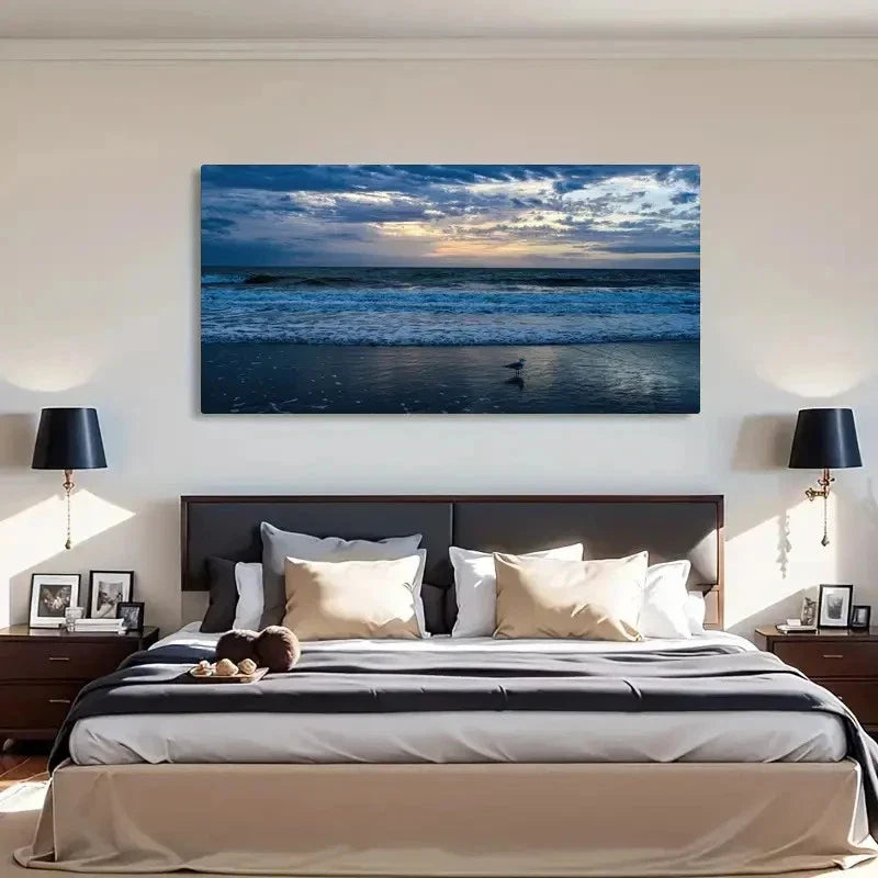 Tranquil Ocean Seagulls Wall Art Canvas Office Home Room Framed 120x60cm