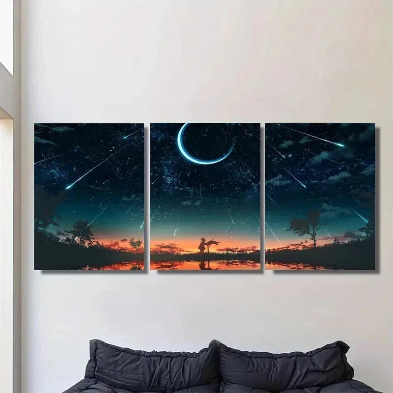 3pcs Starry Night Sky Modern Triptych Landscape Metal Print Ready to Hang Art