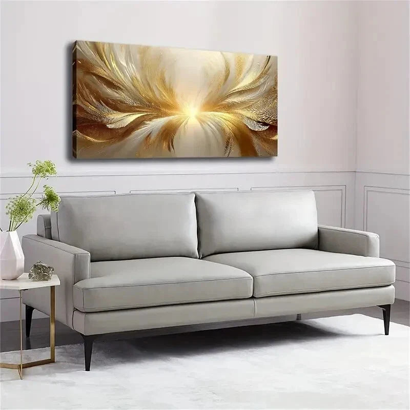 Modern Golden White Abstract Wall Art Canvas Office Home Room Framed 120x60cm