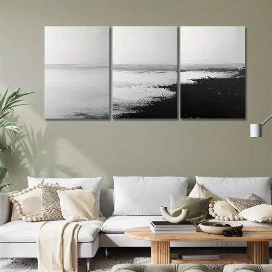 3pcs Beach Scene Black and White Metal Print Ready to Hang Art