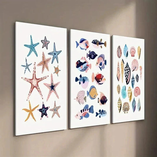 3pcs Starfish Shells And Tropical Fish Wall Art Set Canvas Framed 40x60cm - High Quality Print 100% Australian Made Wall Canvas Ready to Hang