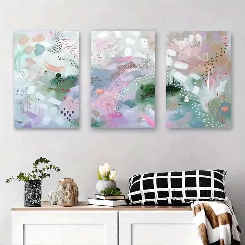 3pcs Abstract Floral & Geometric Modern Metal Print Ready to Hang Art