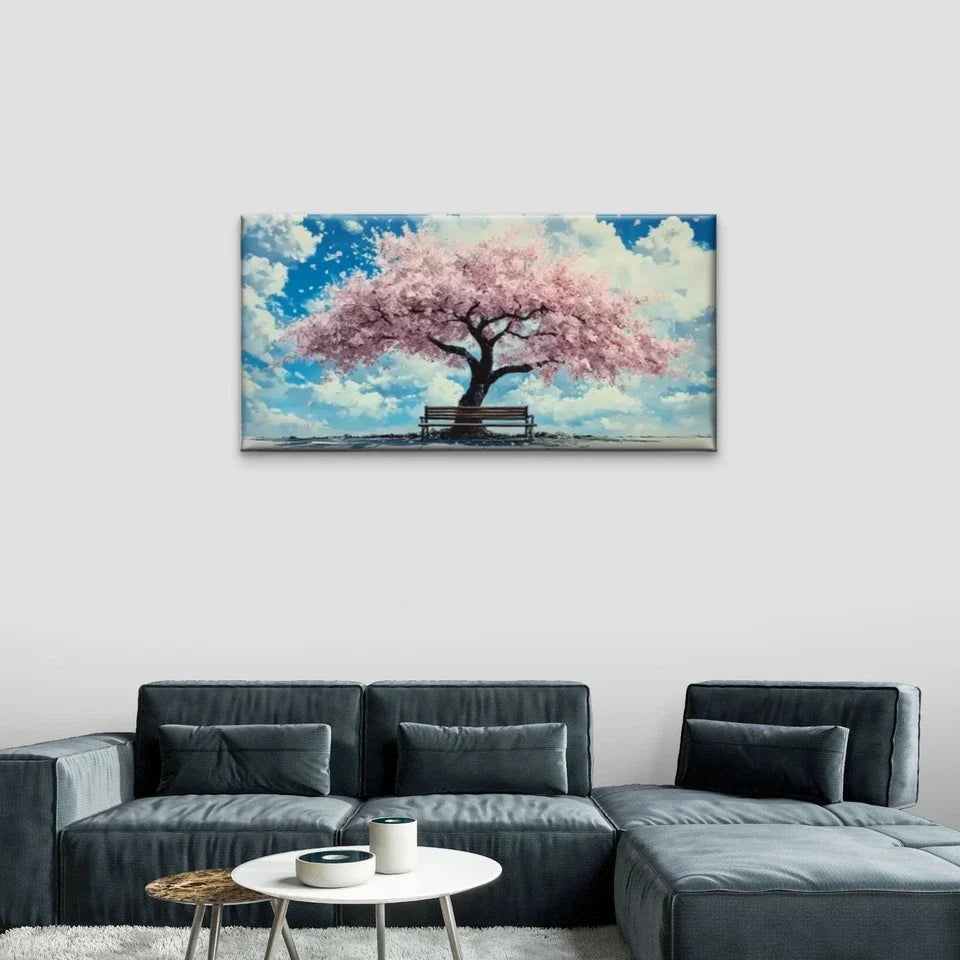 Pink Flowers Blue Sky Clouds Wall Art Canvas Office Home Room Framed 80x45cm