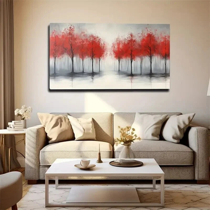 Red Trees With Thin Trunks Wall Art Canvas Office Home Room Framed 120x60cm