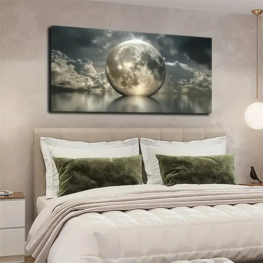 Giant Full Moon Floating Calm Wall Art Canvas Office Home Room Framed 120x60cm