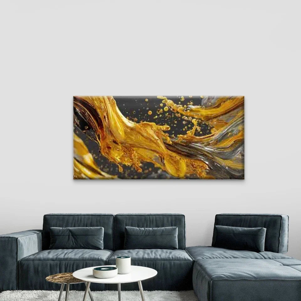 Abstract Golden Black White Wall Art Canvas Office Home Room Framed 80x45cm