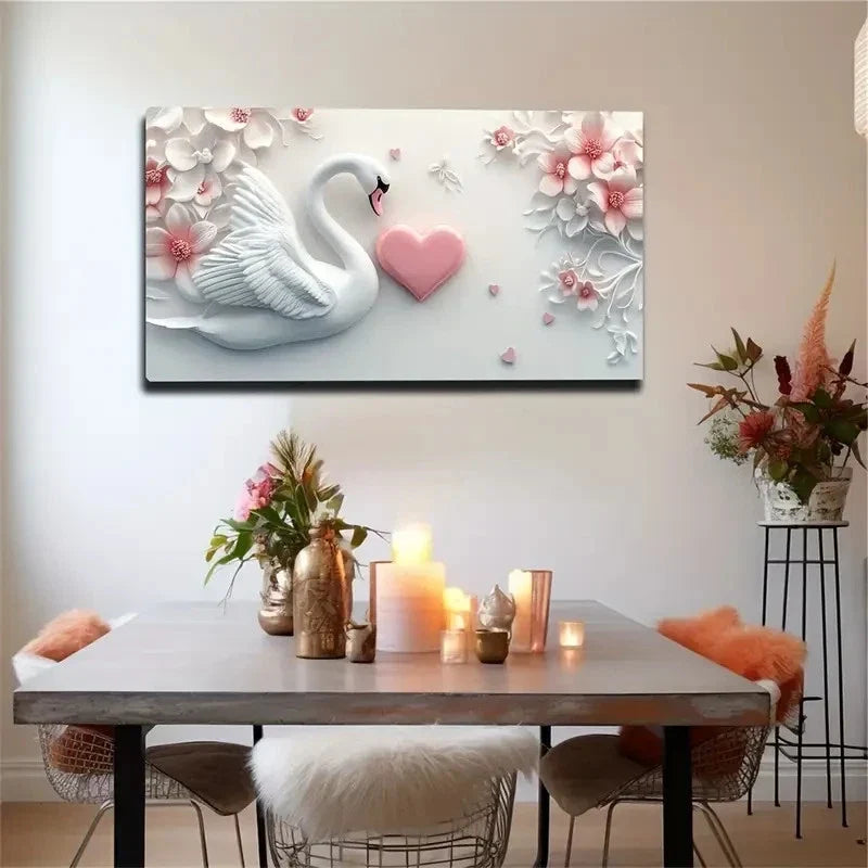Bohemian Modern Floral Swan Wall Art canvas office home room framed 120x60cm