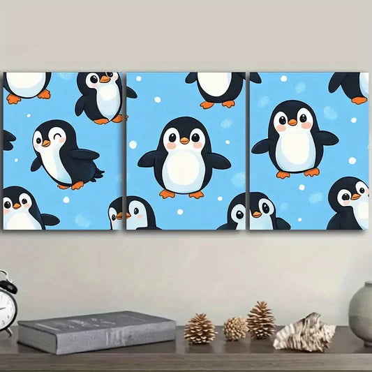 3pcs Lots of cute little penguins Metal Print Ready to Hang Art