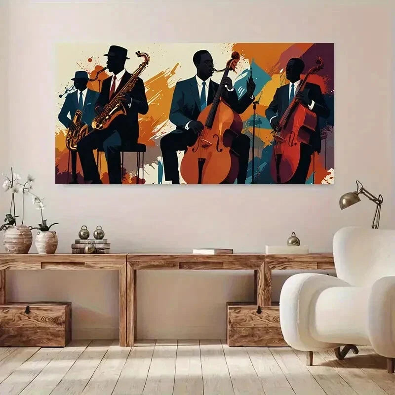 Modern Jazz Musician Abstract Wall Art Canvas Office Home Room Framed 80x45cm