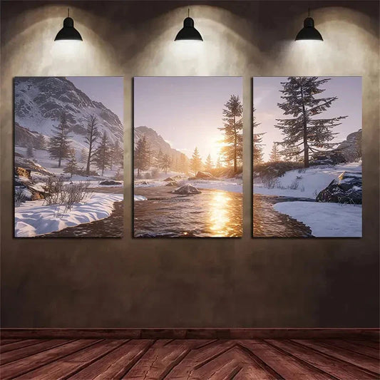 3pcs Snow Mountain Palm Trees Metal Print Ready to Hang Art