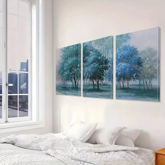 3pcs Modern Serene Landscape Forest Trees Wall Art Set Canvas Framed 40x60cm - High Quality Print 100% Australian Made Wall Canvas Ready to Hang