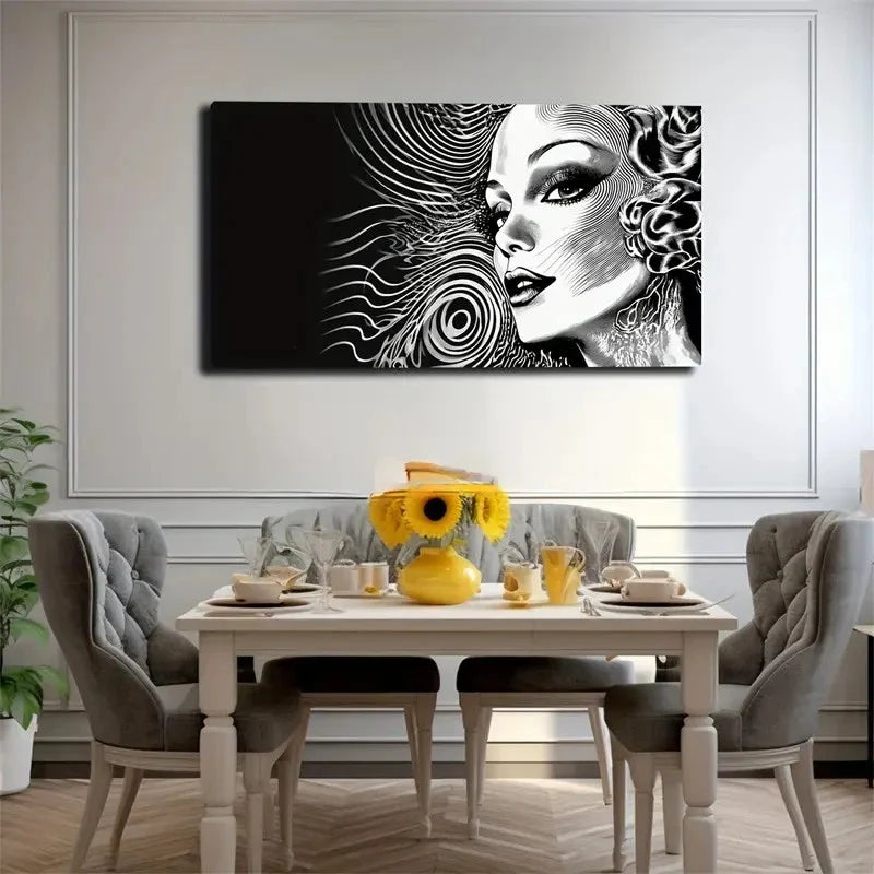 Elegant Woman's Intricate Swirl Wall Art Canvas Office Home Room Framed 120x60cm