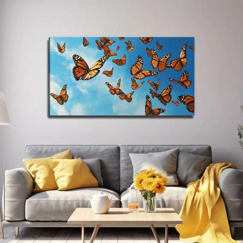 Sky Brown Butterfly Decor Wall Art Canvas Office Home Room Framed 120x60cm