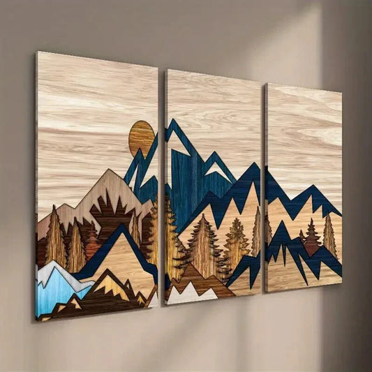 3pcs Sun Mountain and Forest Wall Art Set Canvas Framed 40x60cm - High Quality Print 100% Australian Made Wall Canvas Ready to Hang