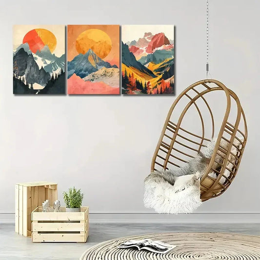 3pcs Abstract Sunset Mountain Wall Art Set Canvas Framed 40x60cm - High Quality Print 100% Australian Made Wall Canvas Ready to Hang