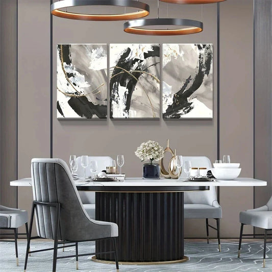 3pcs Abstract Cyan Daisy Oil Painting Style Metal Print Ready to Hang Art