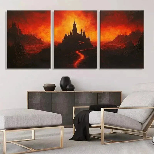 3pcs Silhouetted Against Blazing Orange Prefect Wall Art Set Canvas Framed 40x60cm - High Quality Print 100% Australian Made Wall Canvas Ready to Hang