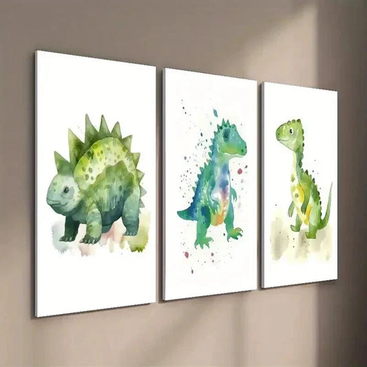 3pcs Ankylosaur Triceratops and Stegosaurus Wall Art Set Canvas Framed 40x60cm - High Quality Print 100% Australian Made Wall Canvas Ready to Hang