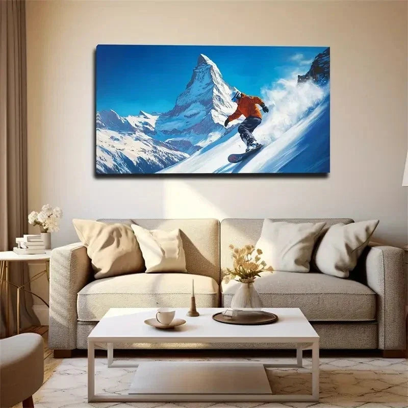 Snowboarder On Mountain Wall Art Canvas Office Home Room Framed 120x60cm