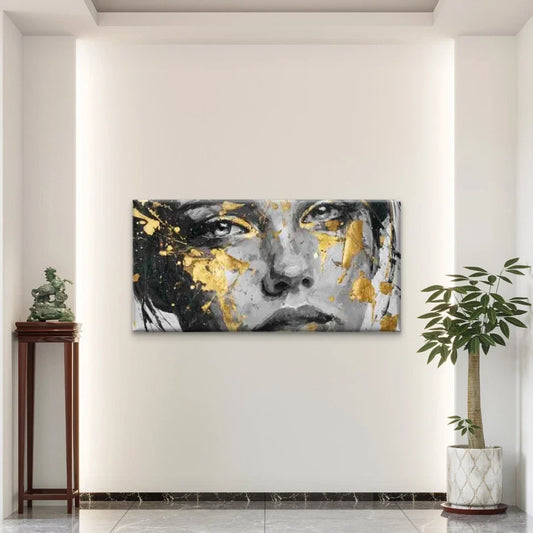 Sophisticated Face, Abstract Wall Art Canvas Office Home Room Framed 80x45cm