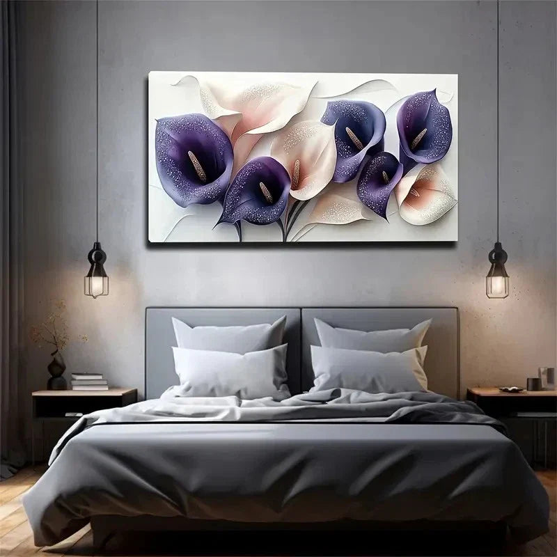 White & Purple Calla Lily Wall Art canvas office home room framed 120x60cm