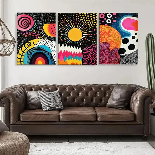 3pcs Abstract Colorful Geometric Pattern Perfect Wall Art Set Canvas Framed 40x60cm - High Quality Print 100% Australian Made Wall Canvas Ready to Hang