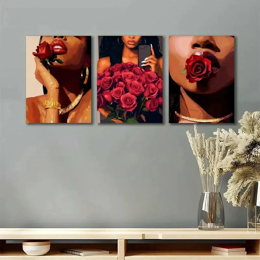 3pcs Black Girl Art Floral Black Woman Metal Print Ready to Hang Art