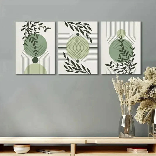 3pcs Botanical Floral Sage Green Artwork MidMetal Print Ready to Hang Art