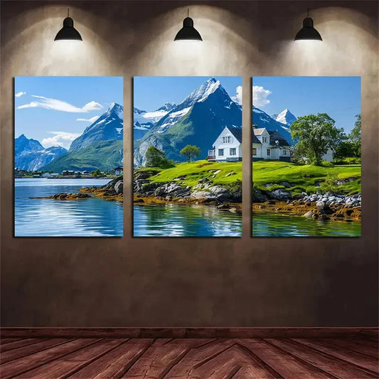 3pcs Snow Mountain Farmhouse Metal Print Ready to Hang Art